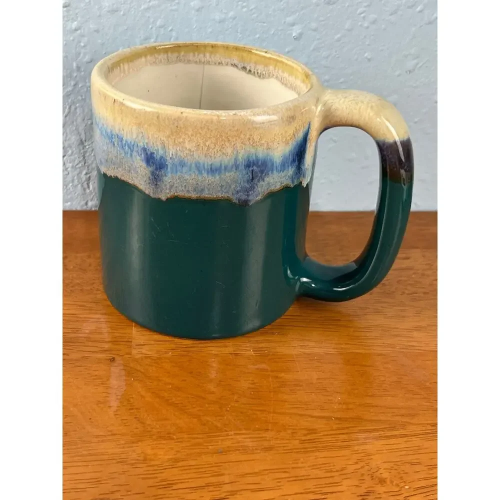 Padilla Art Pottery Coffee Mug Signed Oversized Green Drip Glaze Flaw Pen Cup